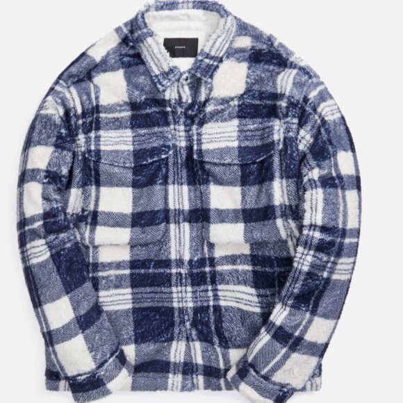 Stampd Men's $319 Cropped Plaid Sherpa Button Down Shirt Jacket Sz Medium
